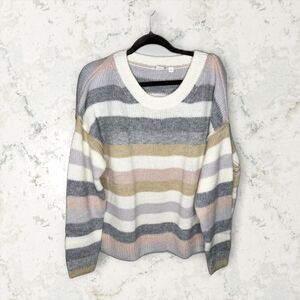 GAP Women's Striped Crew Neck Sweater - Gray, Cream, Pink